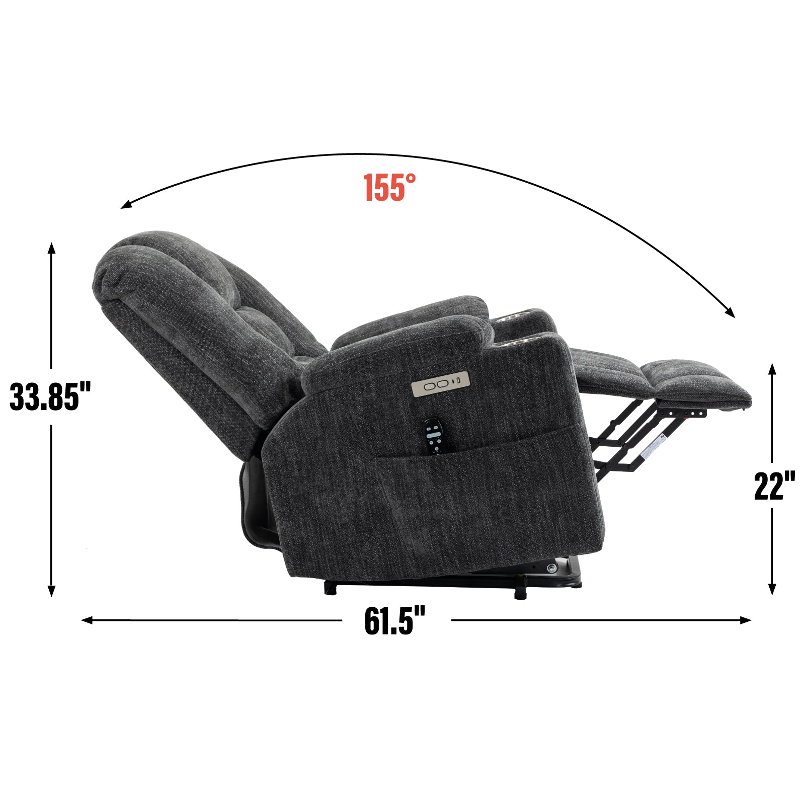 EMON'S Large Power Lift Recliner Chair with Massage and Heat for Elderly, Overstuffed Wide Recliners, Heavy Duty Motion Mechanism with USB and Type C Ports, 2 Steel Cup Holders, Gray image 4