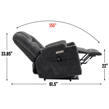 EMON'S Large Power Lift Recliner Chair with Massage and Heat for Elderly, Overstuffed Wide Recliners, Heavy Duty Motion Mechanism with USB and Type C Ports, 2 Steel Cup Holders, Gray image 4