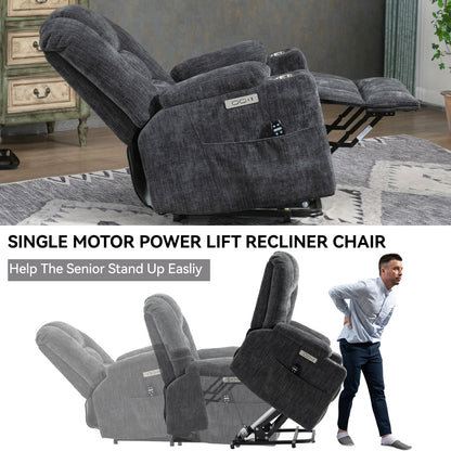 EMON'S Large Power Lift Recliner Chair with Massage and Heat for Elderly, Overstuffed Wide Recliners, Heavy Duty Motion Mechanism with USB and Type C Ports, 2 Steel Cup Holders, Gray image 12
