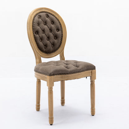 French Style Solid Wood Frame Antique Painting,Hand-pulled buckle decoration PU artificial leather Dining Chair with Nailhead Trim,Wood Legs,Density Foam,Steel Spring inner,Set of 2,Brown,SW1839BR image 3