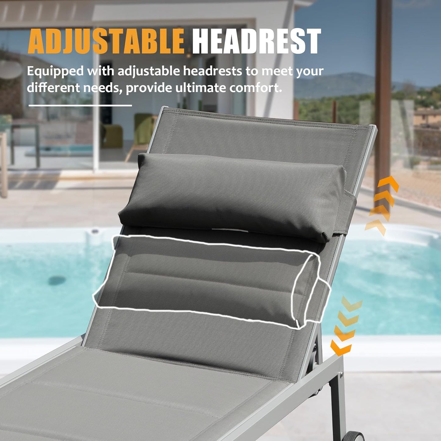 Outdoor Patio Chaise Lounge Set of 3, Aluminum Pool Lounge Chairs with Side Table and Wheels, Textilene Padded Adjustable Recliner All Weather for Poolside, Beach, Yard, Balcony (Gray) image 5