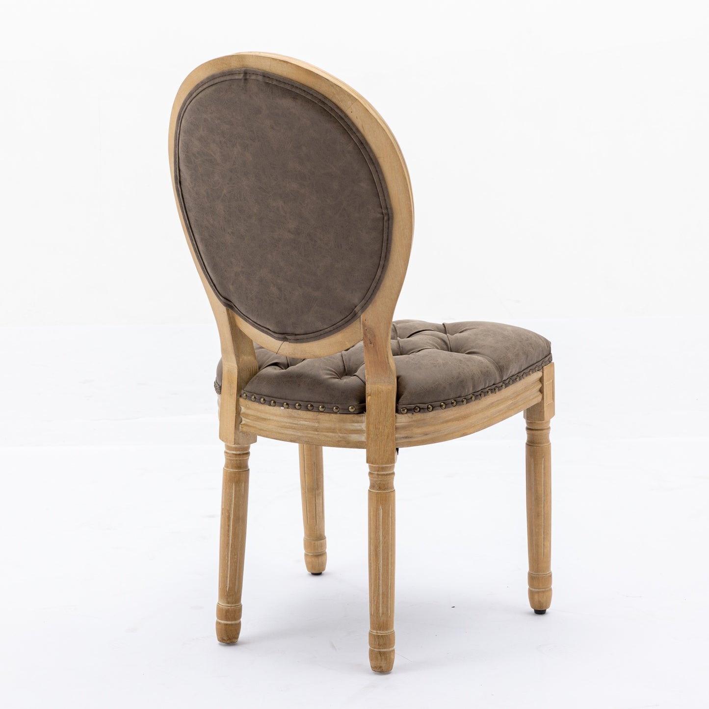 French Style Solid Wood Frame Antique Painting,Hand-pulled buckle decoration PU artificial leather Dining Chair with Nailhead Trim,Wood Legs,Density Foam,Steel Spring inner,Set of 2,Brown,SW1839BR image 6
