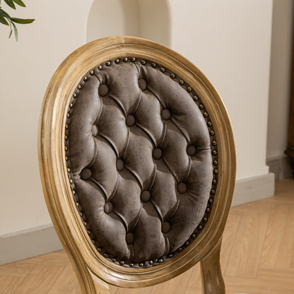 French Style Solid Wood Frame Antique Painting,Hand-pulled buckle decoration PU artificial leather Dining Chair with Nailhead Trim,Wood Legs,Density Foam,Steel Spring inner,Set of 2,Brown,SW1839BR image 9