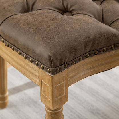 French Style Solid Wood Frame Antique Painting,Hand-pulled buckle decoration PU artificial leather Dining Chair with Nailhead Trim,Wood Legs,Density Foam,Steel Spring inner,Set of 2,Brown,SW1839BR image 12