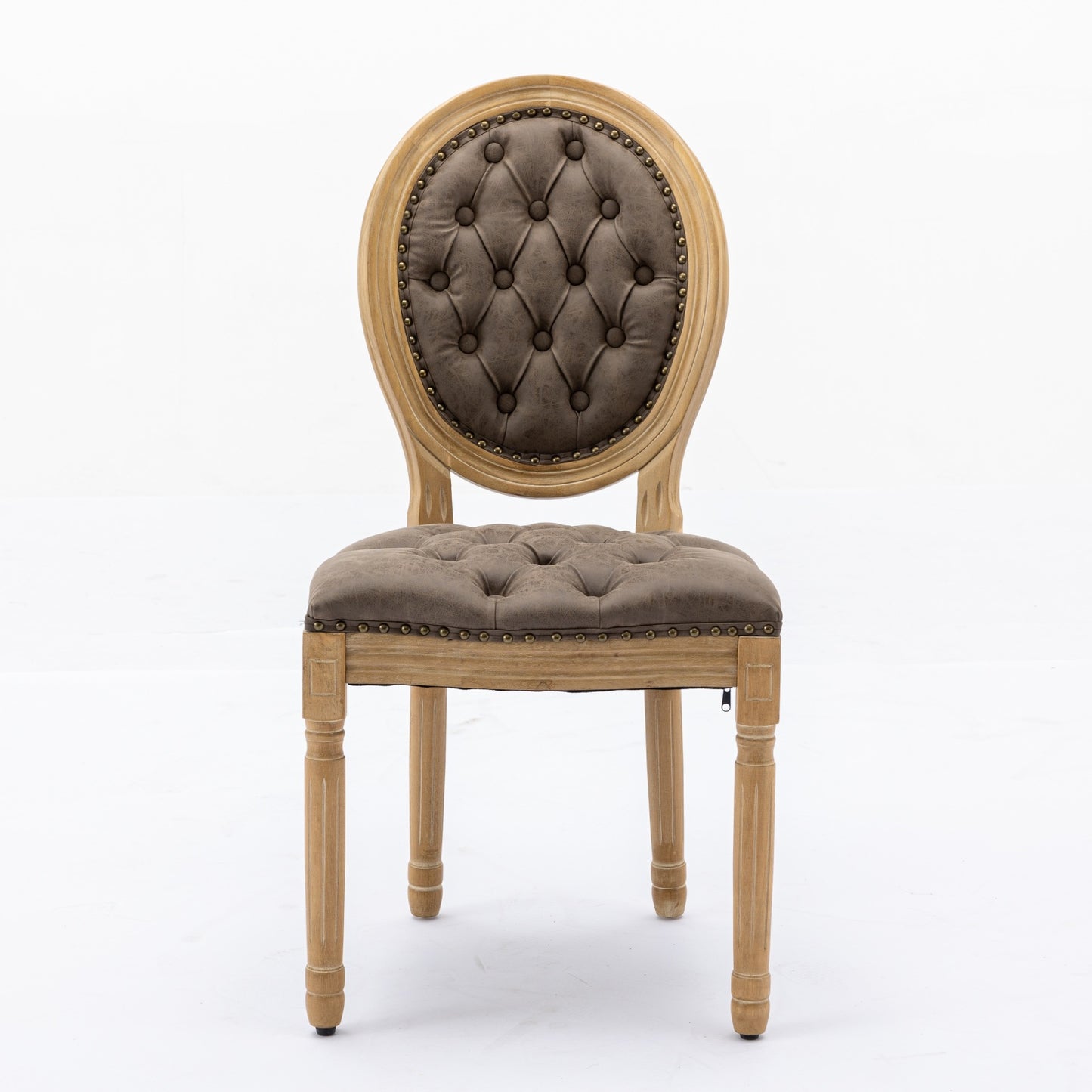 French Style Solid Wood Frame Antique Painting,Hand-pulled buckle decoration PU artificial leather Dining Chair with Nailhead Trim,Wood Legs,Density Foam,Steel Spring inner,Set of 2,Brown,SW1839BR image 2