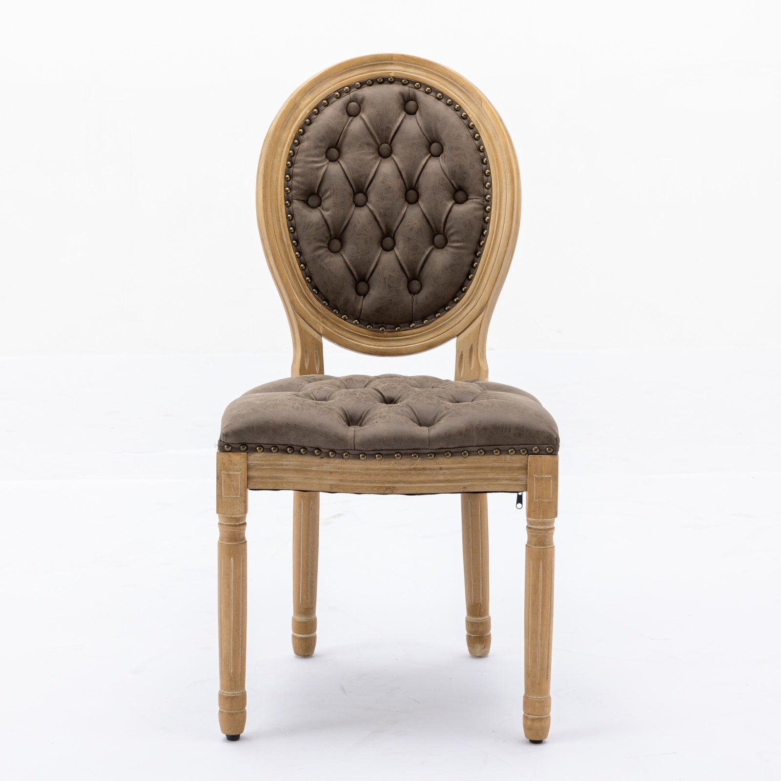 French Style Solid Wood Frame Antique Painting,Hand-pulled buckle decoration PU artificial leather Dining Chair with Nailhead Trim,Wood Legs,Density Foam,Steel Spring inner,Set of 2,Brown,SW1839BR image 2