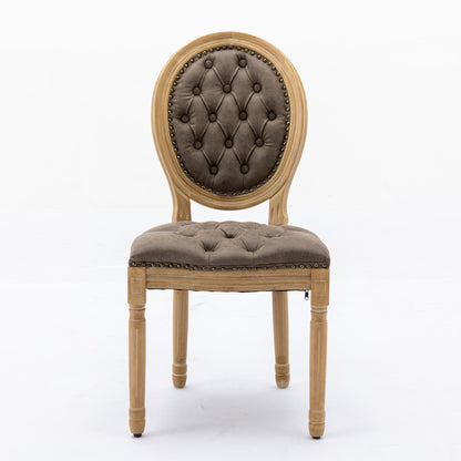 French Style Solid Wood Frame Antique Painting,Hand-pulled buckle decoration PU artificial leather Dining Chair with Nailhead Trim,Wood Legs,Density Foam,Steel Spring inner,Set of 2,Brown,SW1839BR image 2