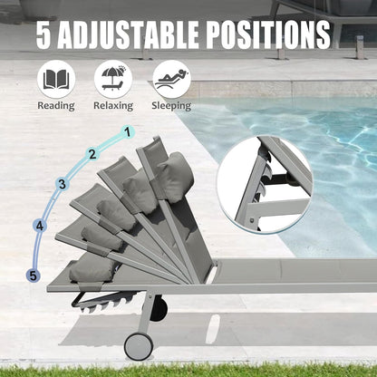 Outdoor Patio Chaise Lounge Set of 3, Aluminum Pool Lounge Chairs with Side Table and Wheels, Textilene Padded Adjustable Recliner All Weather for Poolside, Beach, Yard, Balcony (Gray) image 2