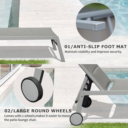 Outdoor Patio Chaise Lounge Set of 3, Aluminum Pool Lounge Chairs with Side Table and Wheels, Textilene Padded Adjustable Recliner All Weather for Poolside, Beach, Yard, Balcony (Gray) image 3