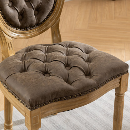 French Style Solid Wood Frame Antique Painting,Hand-pulled buckle decoration PU artificial leather Dining Chair with Nailhead Trim,Wood Legs,Density Foam,Steel Spring inner,Set of 2,Brown,SW1839BR image 11