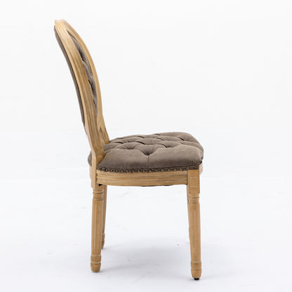French Style Solid Wood Frame Antique Painting,Hand-pulled buckle decoration PU artificial leather Dining Chair with Nailhead Trim,Wood Legs,Density Foam,Steel Spring inner,Set of 2,Brown,SW1839BR image 5