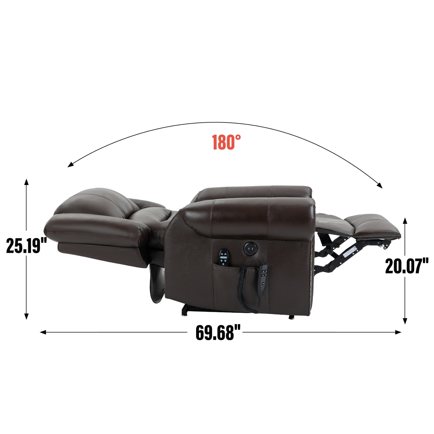 Power Lift Recliner Chair Heat Massage Dual Motor Infinite Position Up to 350 LBS, Genuine Leather, Heavy Duty Motion Mechanism with USB Ports, Brown image 4