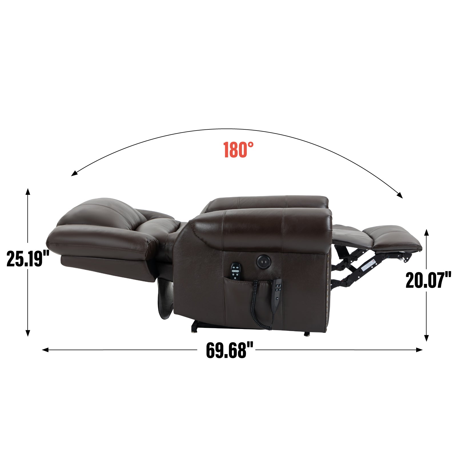 Power Lift Recliner Chair Heat Massage Dual Motor Infinite Position Up to 350 LBS, Genuine Leather, Heavy Duty Motion Mechanism with USB Ports, Brown image 4
