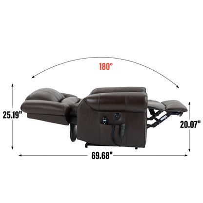 Power Lift Recliner Chair Heat Massage Dual Motor Infinite Position Up to 350 LBS, Genuine Leather, Heavy Duty Motion Mechanism with USB Ports, Brown image 4