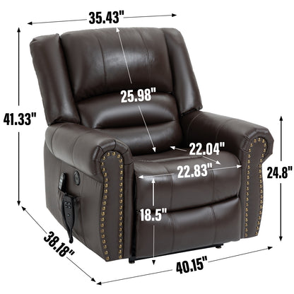 Power Lift Recliner Chair Heat Massage Dual Motor Infinite Position Up to 350 LBS, Genuine Leather, Heavy Duty Motion Mechanism with USB Ports, Brown image 3