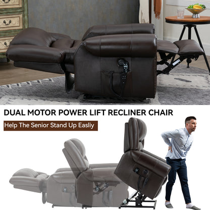 Power Lift Recliner Chair Heat Massage Dual Motor Infinite Position Up to 350 LBS, Genuine Leather, Heavy Duty Motion Mechanism with USB Ports, Brown image 11