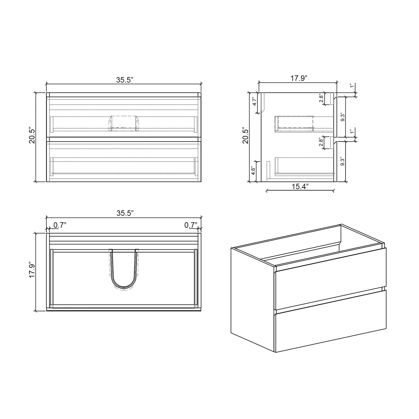 Alice 36" Oak Bathroom Vanity with Black Sink, Large Storage Wall Mounted Floating Bathroom Vanity for Modern Bathroom, One-Piece White Sink Basin without Drain, Pre-assembled image 10