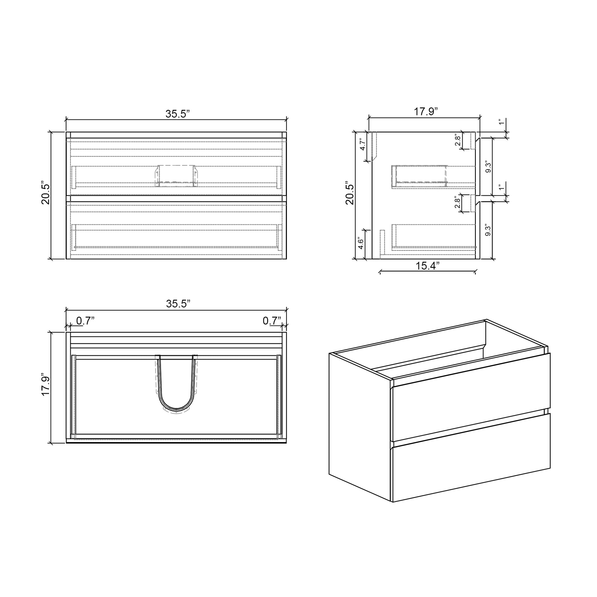 Alice 36" Oak Bathroom Vanity with Black Sink, Large Storage Wall Mounted Floating Bathroom Vanity for Modern Bathroom, One-Piece White Sink Basin without Drain, Pre-assembled image 10