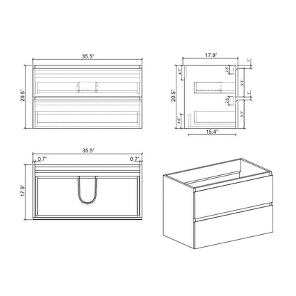 Alice 36" Oak Bathroom Vanity with Black Sink, Large Storage Wall Mounted Floating Bathroom Vanity for Modern Bathroom, One-Piece White Sink Basin without Drain, Pre-assembled image 10