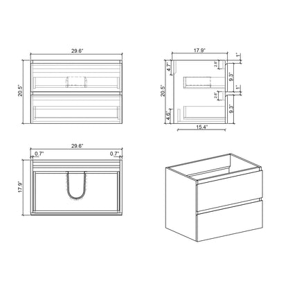 U041-Alice30-106 Alice 30" Natural Oak Bathroom Vanity with Sink, Large Storage Wall Mounted Floating Bathroom Vanity for Modern Bathroom, Pre-assembled image 10