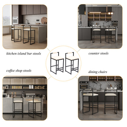 Set of 2 Barstools Faux Leather Upholstered Bar Stools Modern Metal Frame Dining Chairs for Counter, Kitchen Island (Beige) image 8