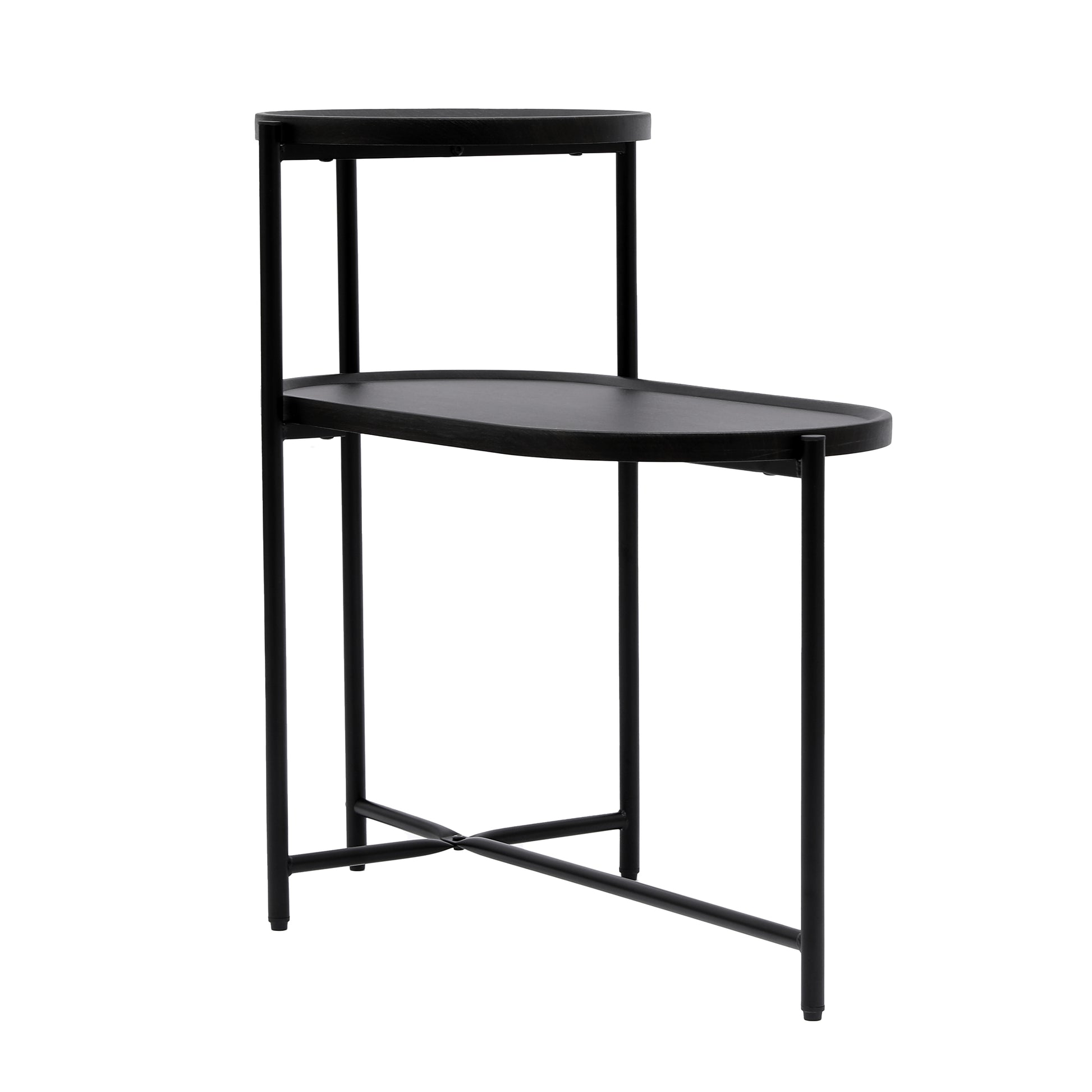 Round Coffee Table with Storage Tray 2 Tier Oval End Tables Wooden Small Side Table for Living Room (Black) image 10