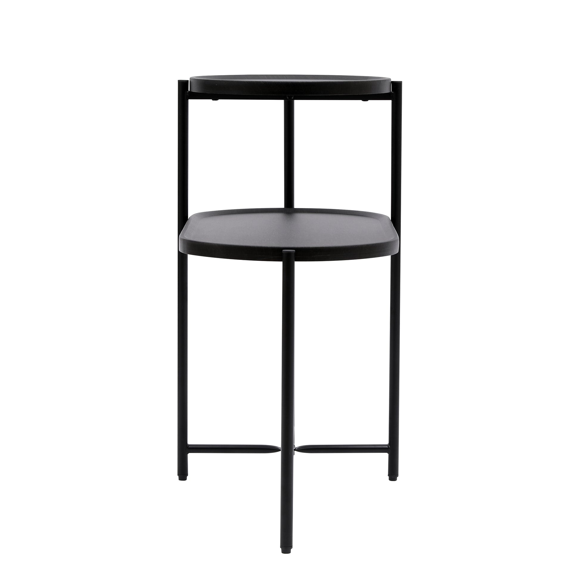 Round Coffee Table with Storage Tray 2 Tier Oval End Tables Wooden Small Side Table for Living Room (Black) image 11