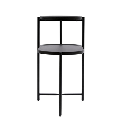 Round Coffee Table with Storage Tray 2 Tier Oval End Tables Wooden Small Side Table for Living Room (Black) image 11
