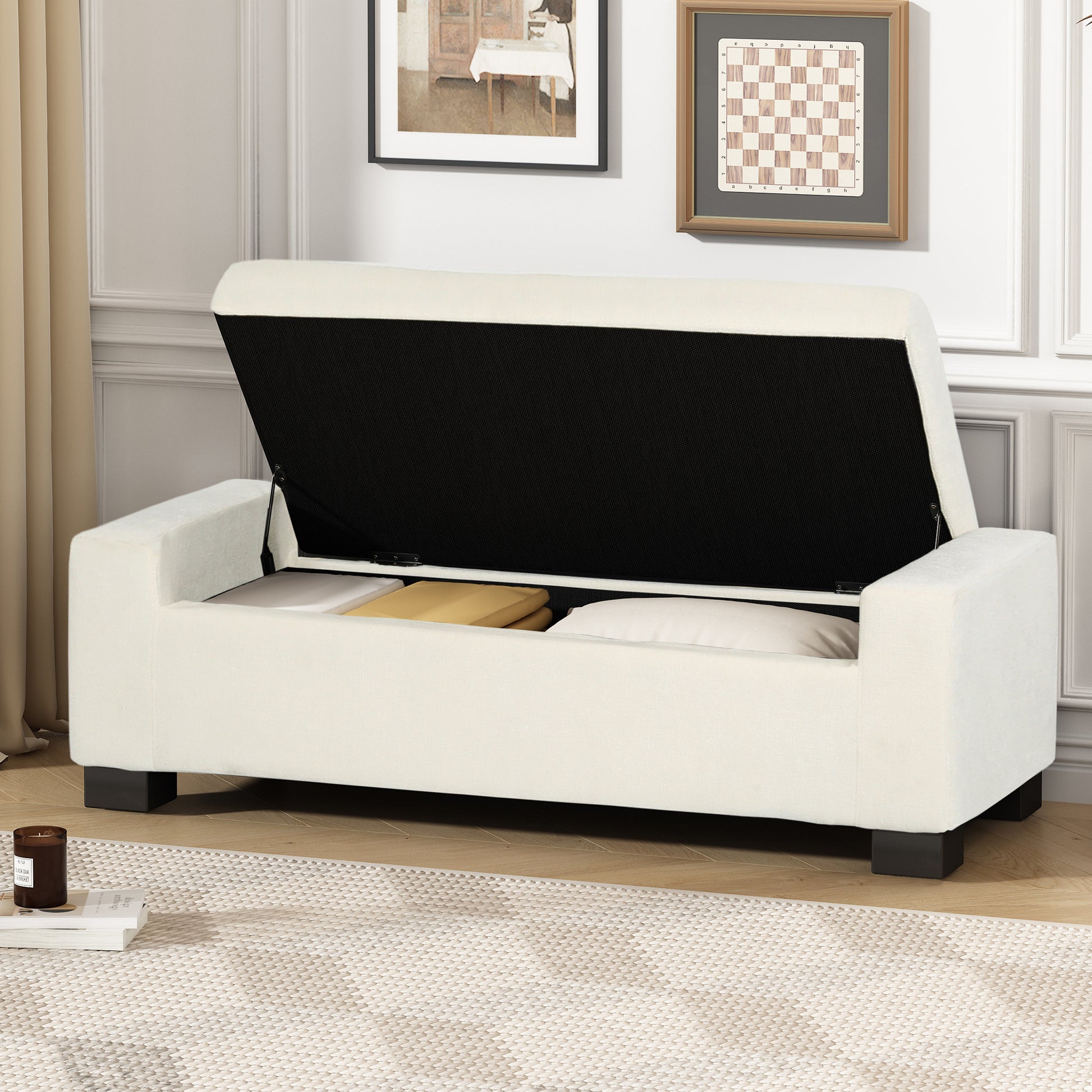 50" Ottoman Bench in Textured Fabric, Rectangular Design with Hinged Lid for Seating, Footrest, and Hidden Storage, Perfect for Living Room, Bedroom, or Entryway image 1