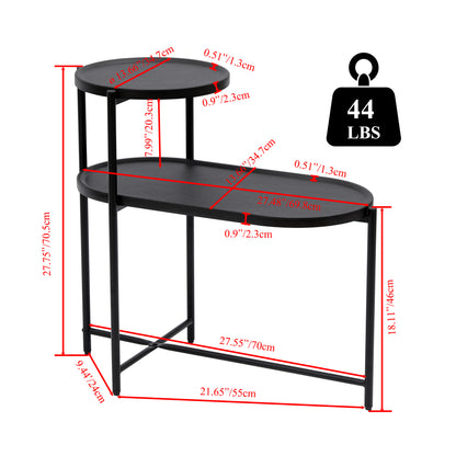 Round Coffee Table with Storage Tray 2 Tier Oval End Tables Wooden Small Side Table for Living Room (Black) image 4