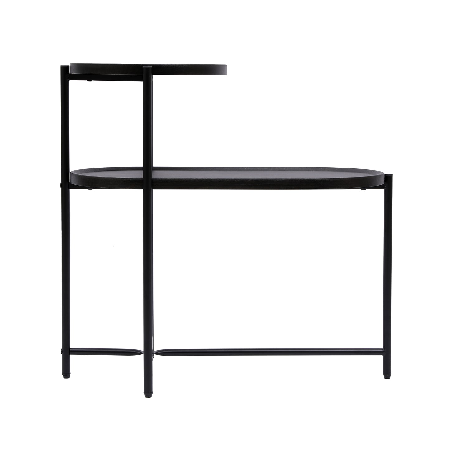 Round Coffee Table with Storage Tray 2 Tier Oval End Tables Wooden Small Side Table for Living Room (Black) image 9