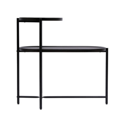 Round Coffee Table with Storage Tray 2 Tier Oval End Tables Wooden Small Side Table for Living Room (Black) image 9
