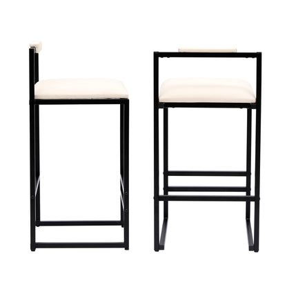 Set of 2 Barstools Faux Leather Upholstered Bar Stools Modern Metal Frame Dining Chairs for Counter, Kitchen Island (Beige) image 7