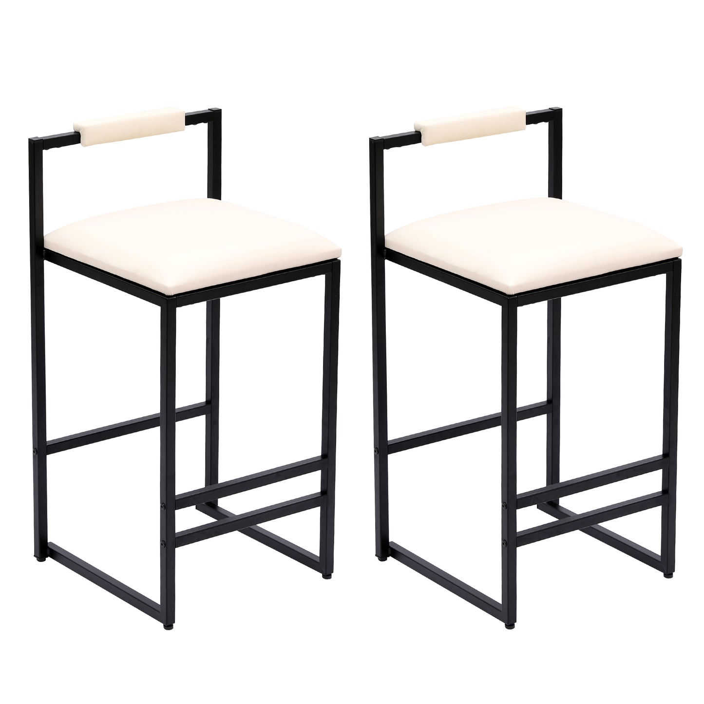 Set of 2 Barstools Faux Leather Upholstered Bar Stools Modern Metal Frame Dining Chairs for Counter, Kitchen Island (Beige) image 6