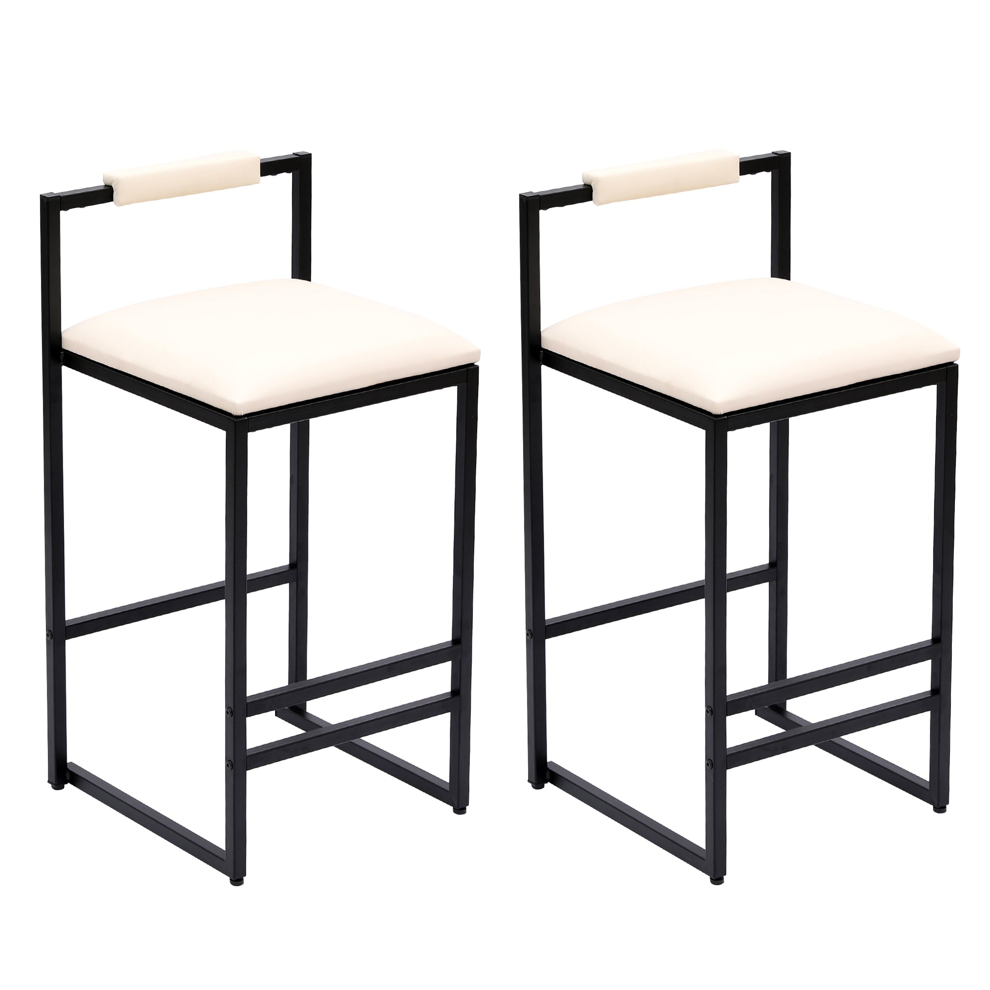 Set of 2 Barstools Faux Leather Upholstered Bar Stools Modern Metal Frame Dining Chairs for Counter, Kitchen Island (Beige) image 6