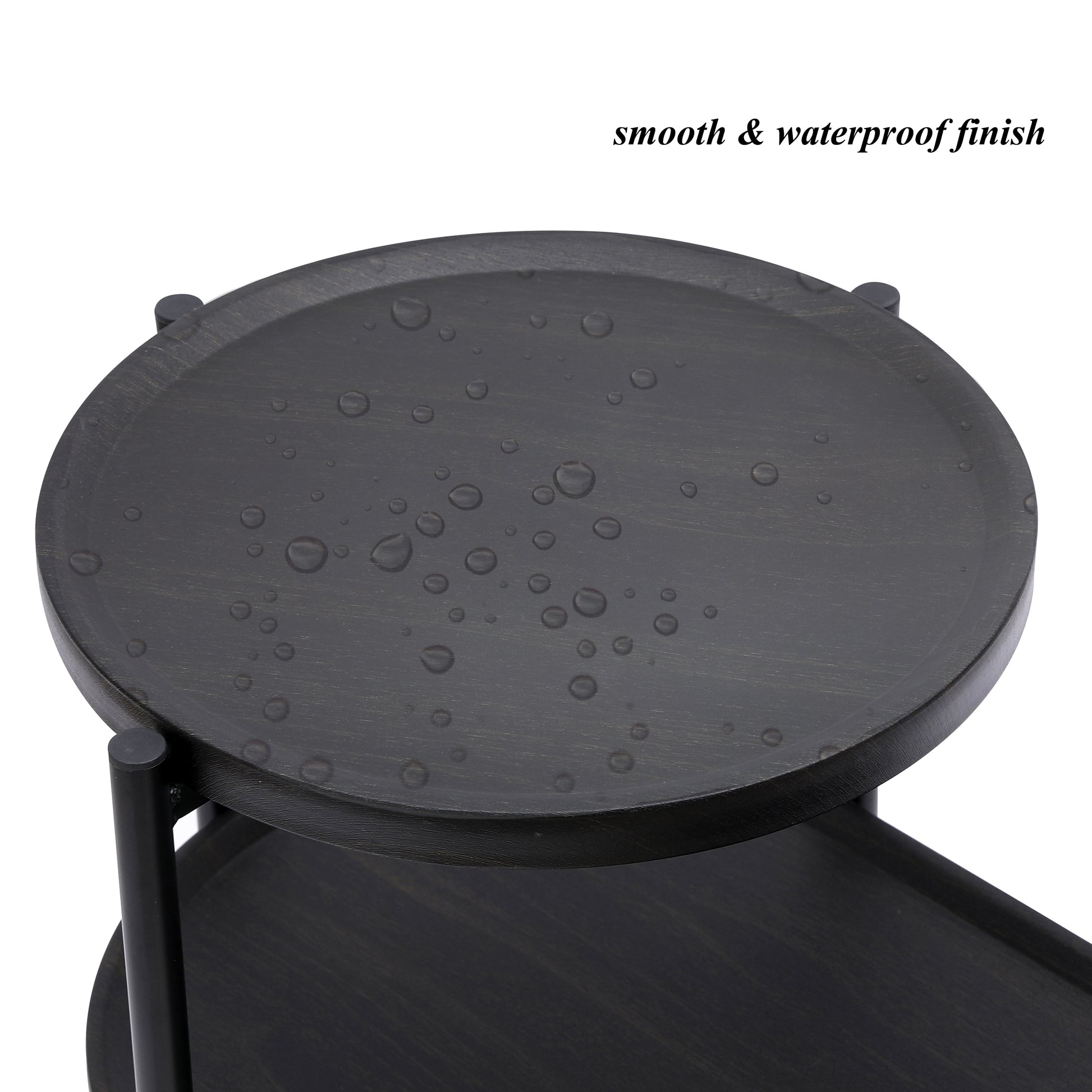Round Coffee Table with Storage Tray 2 Tier Oval End Tables Wooden Small Side Table for Living Room (Black) image 6