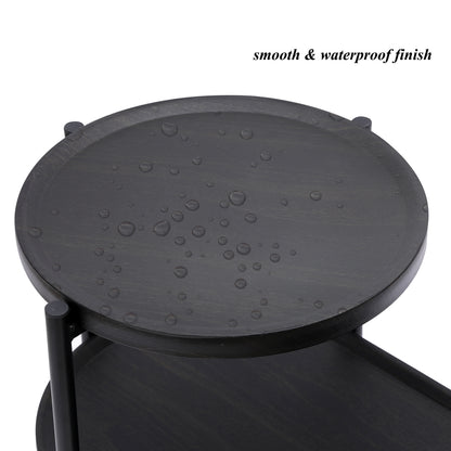 Round Coffee Table with Storage Tray 2 Tier Oval End Tables Wooden Small Side Table for Living Room (Black) image 6
