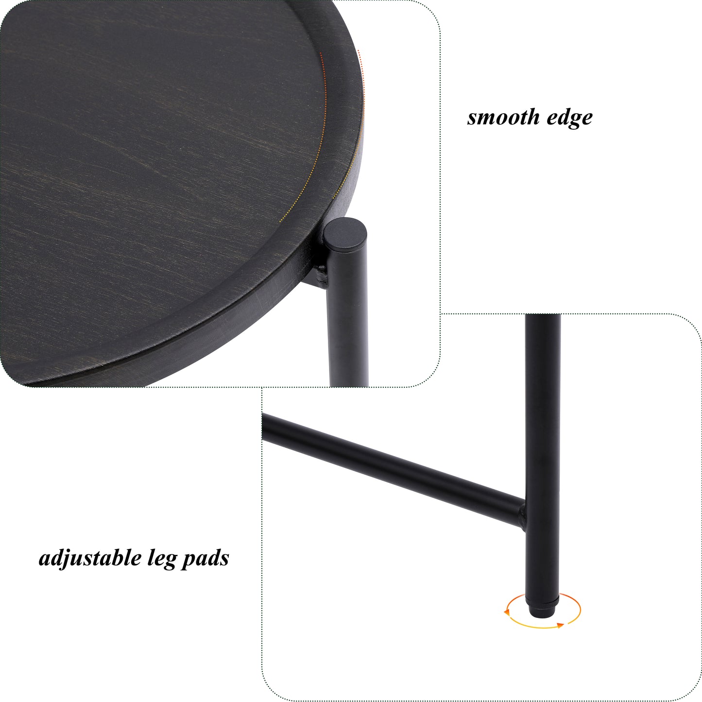 Round Coffee Table with Storage Tray 2 Tier Oval End Tables Wooden Small Side Table for Living Room (Black) image 7
