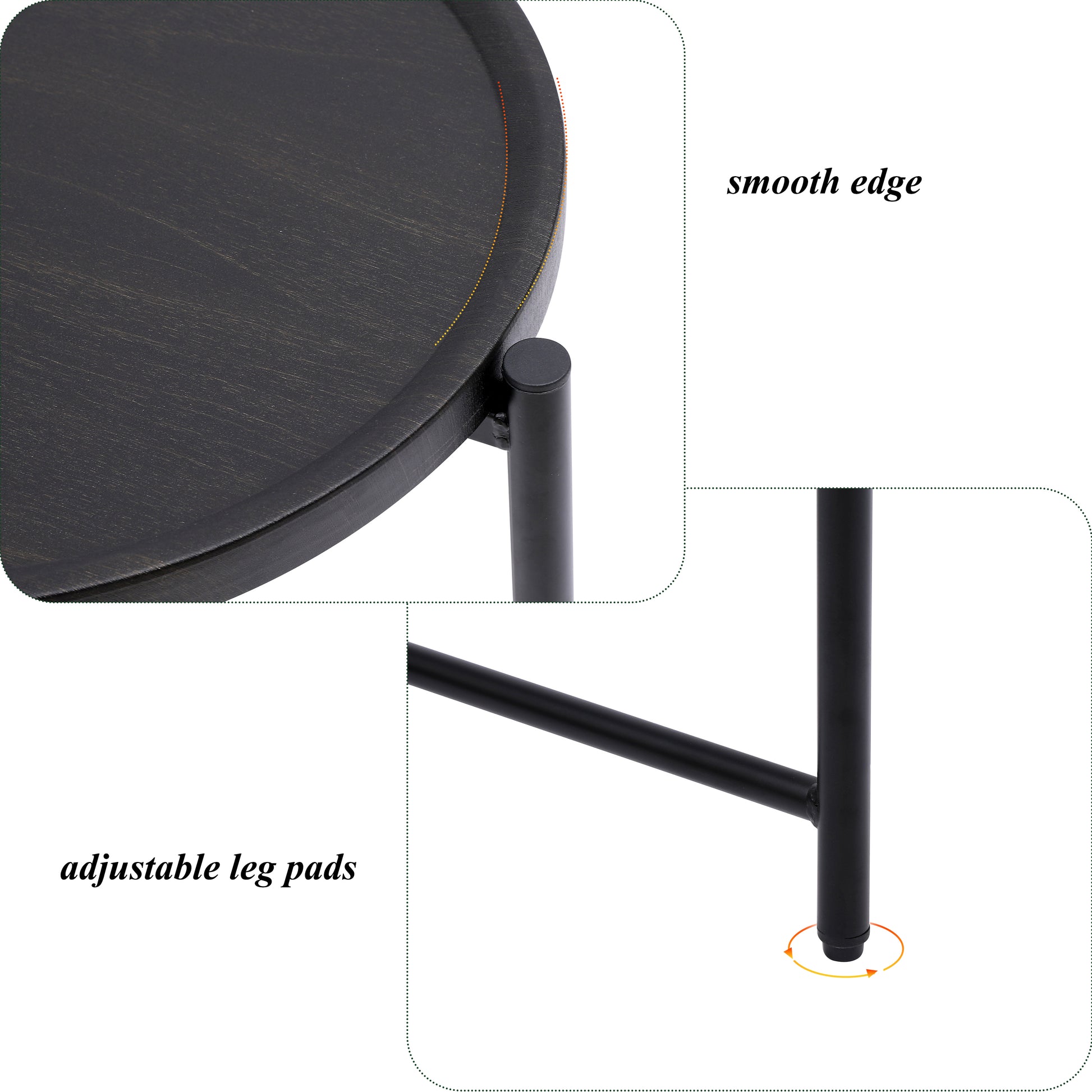 Round Coffee Table with Storage Tray 2 Tier Oval End Tables Wooden Small Side Table for Living Room (Black) image 7