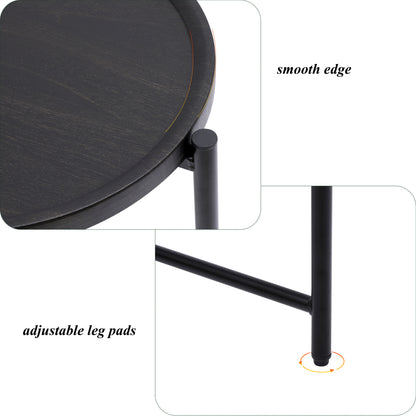 Round Coffee Table with Storage Tray 2 Tier Oval End Tables Wooden Small Side Table for Living Room (Black) image 7