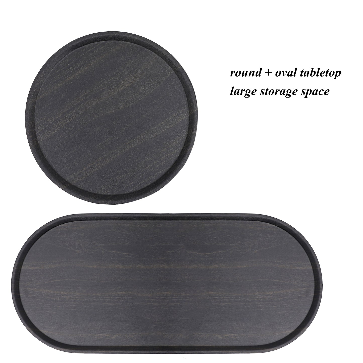Round Coffee Table with Storage Tray 2 Tier Oval End Tables Wooden Small Side Table for Living Room (Black) image 5