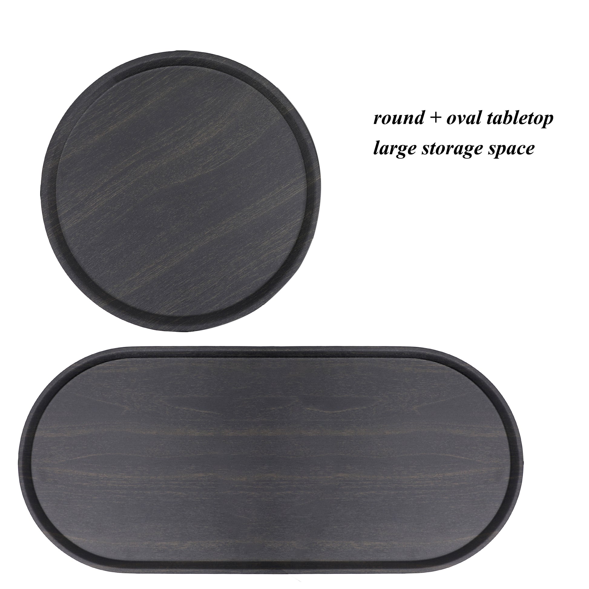 Round Coffee Table with Storage Tray 2 Tier Oval End Tables Wooden Small Side Table for Living Room (Black) image 5