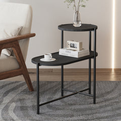 Small Coffee Tables 2-tier Modern Sofa Side Table with Wood Storage Shelf Living Room End Tables Nightstands (Walnut Brown)