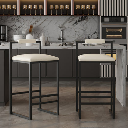 Set of 2 Barstools Faux Leather Upholstered Bar Stools Modern Metal Frame Dining Chairs for Counter, Kitchen Island (Beige) image 1
