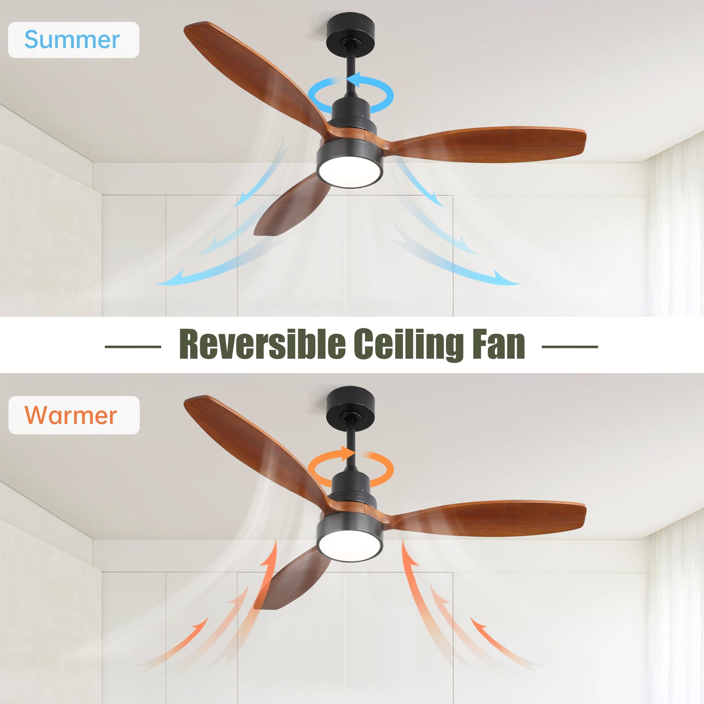 (Same as W882P147232) 52 Inch Wooden Ceiling Fan With 3 Solid Wood Blades Remote Control Reversible DC Motor With Led Light image 6