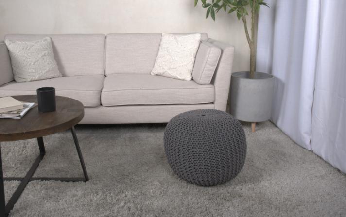 Bordeaux Knitted Cotton Round Pouf, Navy Blue image 1