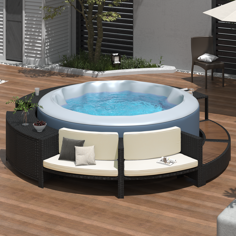 Spa Surround Spa Frame Patio Rattan Sofa Set with Storage Spaces, Mini Sofa and Comfortable Cushion for Patio,Backyard, Beige