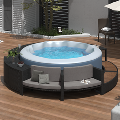 Spa Surround Spa Frame Patio Rattan Sofa Set with Storage Spaces, Mini Sofa and Comfortable Cushion for Patio,Backyard, Beige