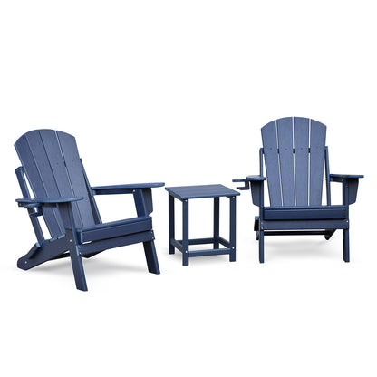 Folding Outdoor Adirondack Chair Set of 2 and Table Set,HDPE All-weather Folding Fire Pit Chair, Ergonomic Design Patio Lawn Chair for Outside Deck Garden Backyardf Balcony, Navy Blue image 1