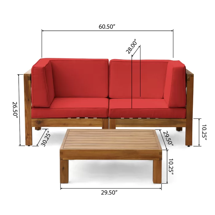 BRAVA X-BACK - 2 SEATER SECTIONAL LOVESEAT WITH COFFEE TABLE, RED image 3